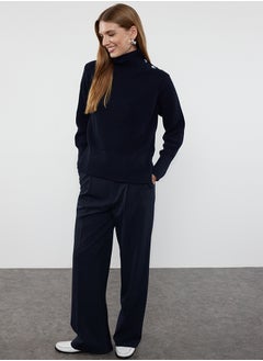 trendyol Navy Blue Collar Button Detailed Soft Textured Knitwear Sweater TWOAW25KZ00123  - Image 3
