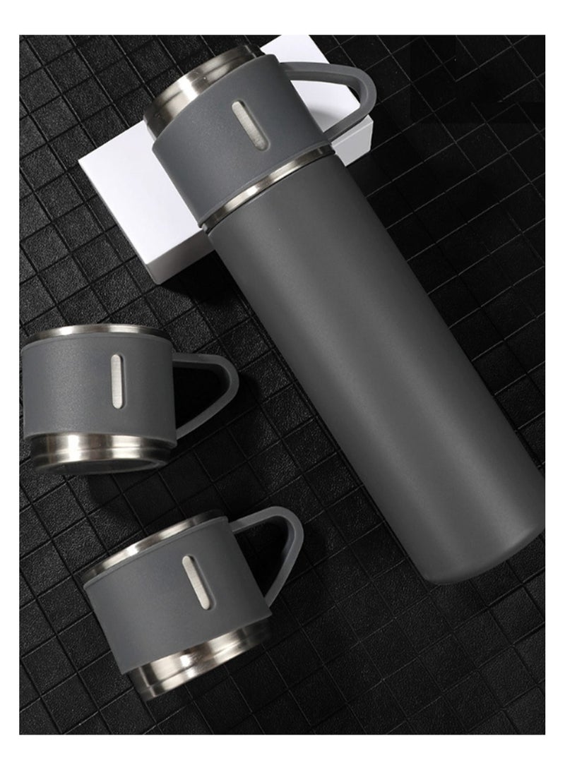 Nessan Stainless Steel Gift Set Vacuum Thermal Mug Flask Bottle with 2 Extra Cup Set Leak-proof Mug Insulated Travel Business Trip Water Bottle Thermos Hot & Cold Up to 12 Hours 500ml - Grey - Image 3