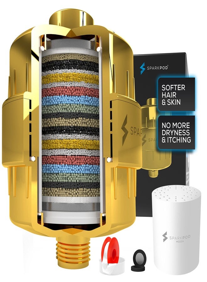 SparkPod 23 Stage Shower Head Filter for Dry Hair and Skin - High Output Universal Shower Filters to Remove Toxic Chemicals, Chlorine & Heavy Metals (Egyptian Gold) - Image 1