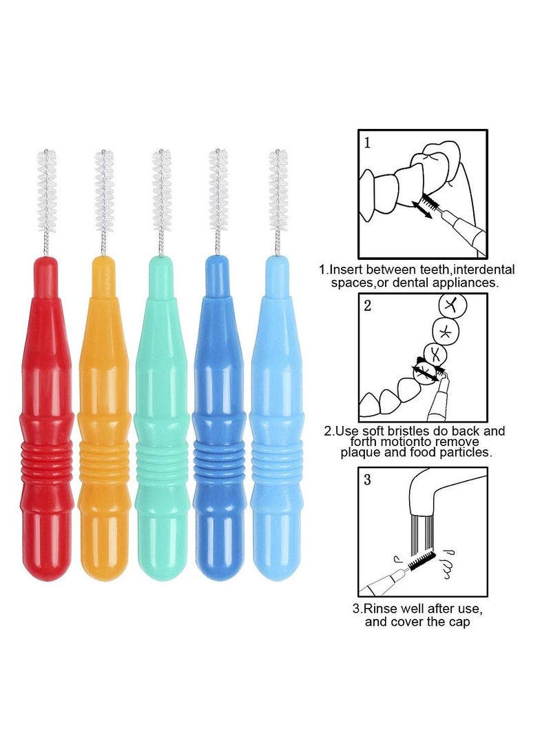 KASTWAVE Tooth Gap Brush, 50 Pieces of Toothpick Floss Head Oral Hygiene Brush Colored Tooth Gap Brush 0.7-1.2mm Braces Cleaning Brush Clean White (Green, Blue, Orange, Red, Light Blue)  - Image 2