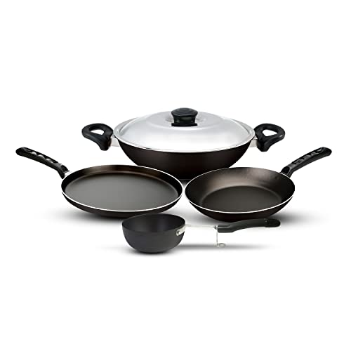 Nirlep Aspa Happiness Cookware Set 5 pcs,1 Fry Pan,1 Tawa,1 Kadhai with 1 Stainless Steel Lid,1 Tadka Pan - Image 1