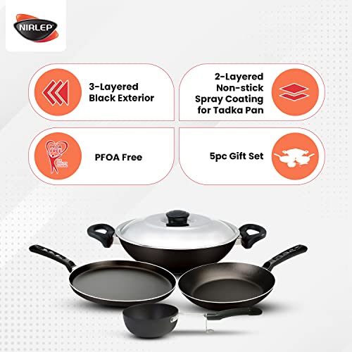 Nirlep Aspa Happiness Cookware Set 5 pcs,1 Fry Pan,1 Tawa,1 Kadhai with 1 Stainless Steel Lid,1 Tadka Pan - Image 3