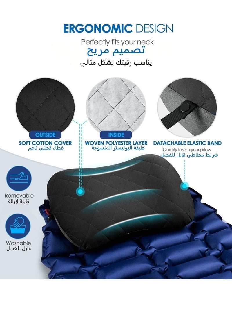 BS Camping Pillow with Removable Cover | Ultralight Inflatable Pillow for Neck Lumbar Support | Compact Ultralight Blow Up Air Pillows | Washable Travel Air Pillows | for Camping | Hiking | Backpacking (Black) - Image 3