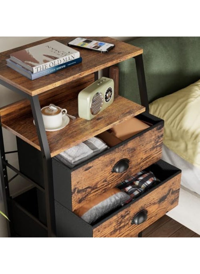 ACPLAY Tall Bedside Storage Cabinet with 4 Fabric Drawers & Double-Layer Wooden Top – Narrow Nightstand with Metal Frame for Bedroom, Nursery, Entryway & Closet - Image 5