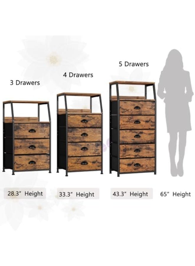 ACPLAY Tall Bedside Storage Cabinet with 4 Fabric Drawers & Double-Layer Wooden Top – Narrow Nightstand with Metal Frame for Bedroom, Nursery, Entryway & Closet - Image 4