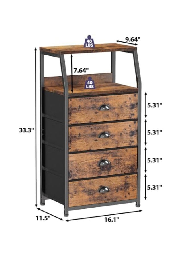 ACPLAY Tall Bedside Storage Cabinet with 4 Fabric Drawers & Double-Layer Wooden Top – Narrow Nightstand with Metal Frame for Bedroom, Nursery, Entryway & Closet - Image 3