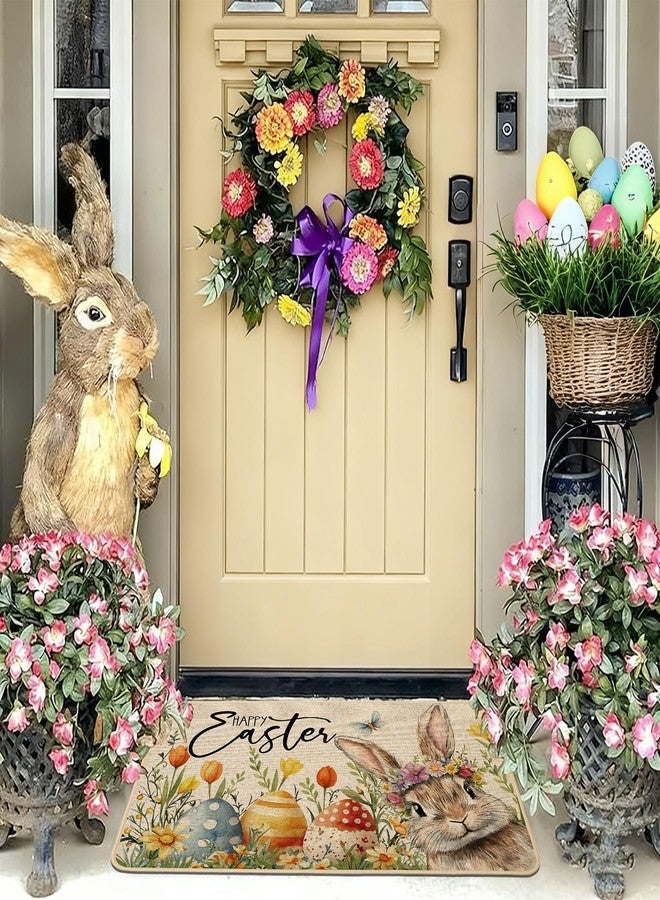 Baccessor Easter Bunny Rabbits Doormat Outdoor Outside Indoor,Cute Floral Easter Bunny Eggs Door Mat Low-Profile Non-Slip Rubber Backing Entrance Front Seasonal Decoration 17x29 Inch - Image 2