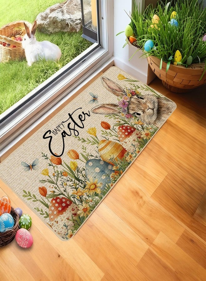 Baccessor Easter Bunny Rabbits Doormat Outdoor Outside Indoor,Cute Floral Easter Bunny Eggs Door Mat Low-Profile Non-Slip Rubber Backing Entrance Front Seasonal Decoration 17x29 Inch - Image 3