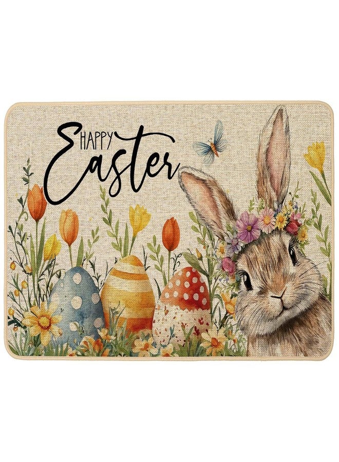 Baccessor Easter Bunny Rabbits Doormat Outdoor Outside Indoor,Cute Floral Easter Bunny Eggs Door Mat Low-Profile Non-Slip Rubber Backing Entrance Front Seasonal Decoration 17x29 Inch - Image 1