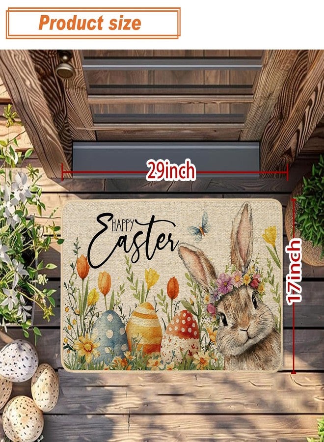 Baccessor Easter Bunny Rabbits Doormat Outdoor Outside Indoor,Cute Floral Easter Bunny Eggs Door Mat Low-Profile Non-Slip Rubber Backing Entrance Front Seasonal Decoration 17x29 Inch - Image 4