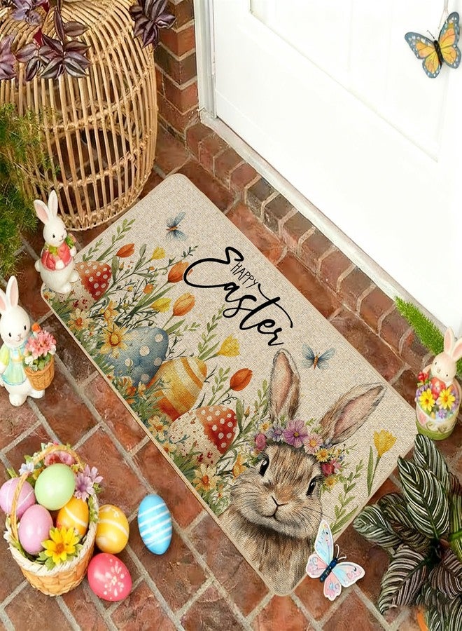 Baccessor Easter Bunny Rabbits Doormat Outdoor Outside Indoor,Cute Floral Easter Bunny Eggs Door Mat Low-Profile Non-Slip Rubber Backing Entrance Front Seasonal Decoration 17x29 Inch - Image 5