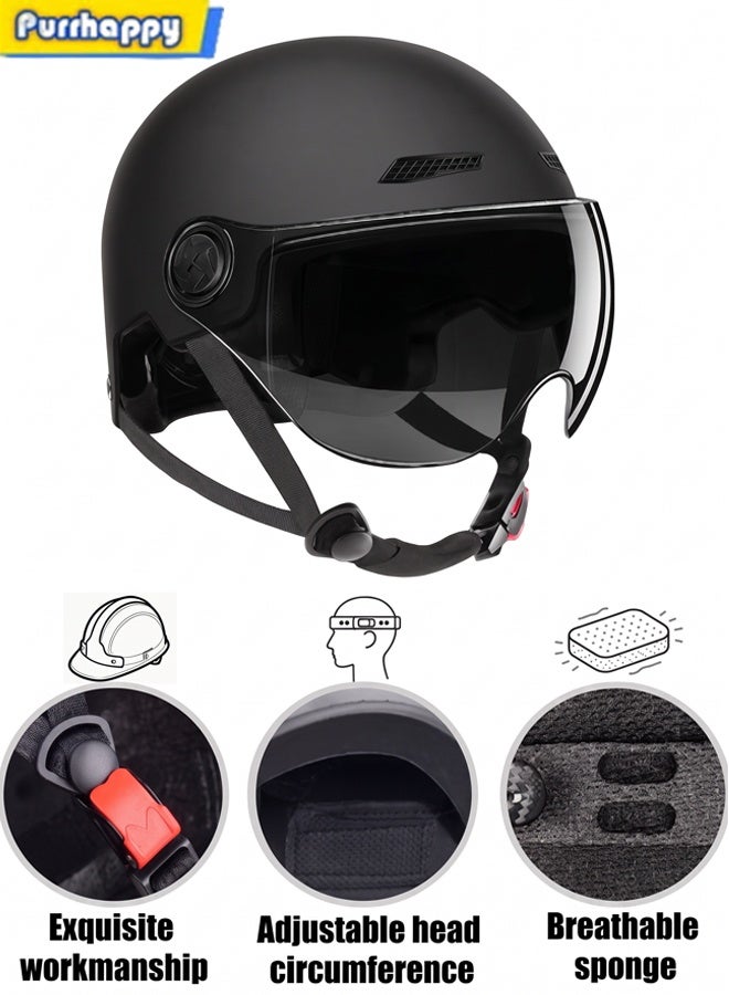 Purrhappy Electric Bike Helmet, 3c Certified Motorcycle Helmet, Scooter Helmet With Detachable Goggles, Abs Shell Eps Liner Lightweight Safety Helmet, Adjustable Head Circumference, For Adult Men Women Commuting(black)) - Image 1