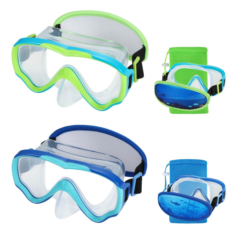 RUIGAO 2PK Kids Goggles Age 6-14, Diving Mask Elastic No TangleStrap, Swimming Goggles with Nose Cover - Image 1