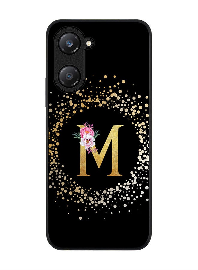 Stylizedd حافظة حواف سوداء متينة لهاتف Vivo Y28s 5G / Vivo Y18 4G /Vivo Y03 4G - حرف مونوغرام مخصص بنمط زهور - M (أسود) - Image 1