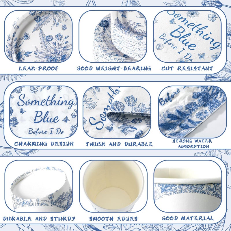 Zhehao مجموعة زفاف زهاو 250 قطعة أطباق من شيء أزرق ومناشف 50 قطعة أطباق عشاء 9 بوصة وطبق حلوى 7 بوصة وأكواب 9 أونصات 100 مناديل تخدم 50 لوازم الحفلات زفاف حفل خطوبة زينة - Image 2