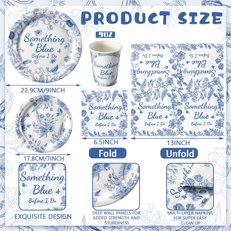 Zhehao مجموعة زفاف زهاو 250 قطعة أطباق من شيء أزرق ومناشف 50 قطعة أطباق عشاء 9 بوصة وطبق حلوى 7 بوصة وأكواب 9 أونصات 100 مناديل تخدم 50 لوازم الحفلات زفاف حفل خطوبة زينة - Image 3