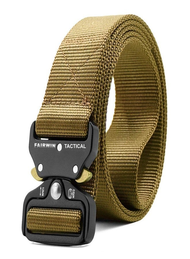 FAIRWIN Tactical Belt, Military Style Webbing Riggers Web Belt Heavy-Duty Quick-Release Metal Buckle (Tan, S 30"-36") - Image 1