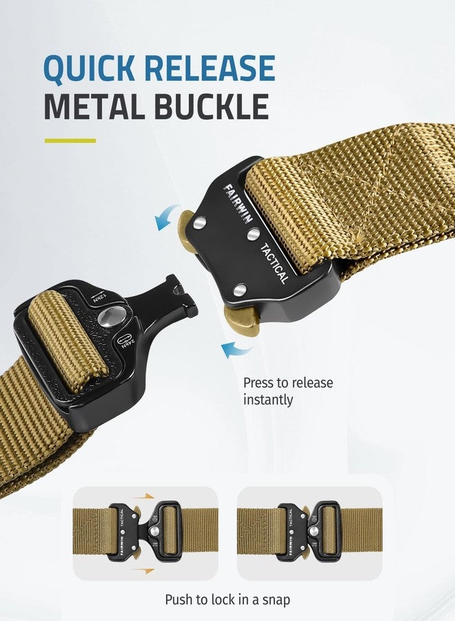 FAIRWIN Tactical Belt, Military Style Webbing Riggers Web Belt Heavy-Duty Quick-Release Metal Buckle (Tan, S 30"-36") - Image 2