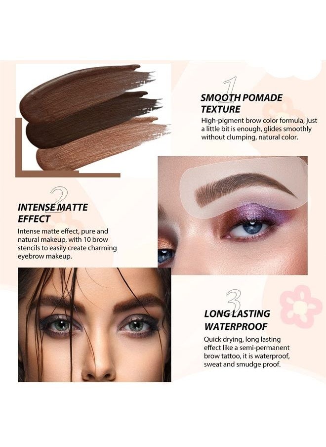 LSxia Eyebrow Stamp Stencil Kit - for Waterproof Eyebrows Makeup, Eyebrow Stamp Kit with Sponge Applicator, 10 Eyebrow Stencils, Dual-ended Brow Brush, Waterproof Eyebrow Pomade (Ebony)  - Image 2