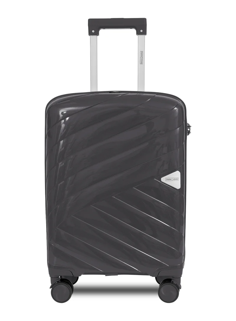 بارا جون Apex 20-Inch Small PP Hard Case Cabin Luggage Trolley Bag – 10kg Capacity, 8 Spinner Wheels & Lock, Dark Grey