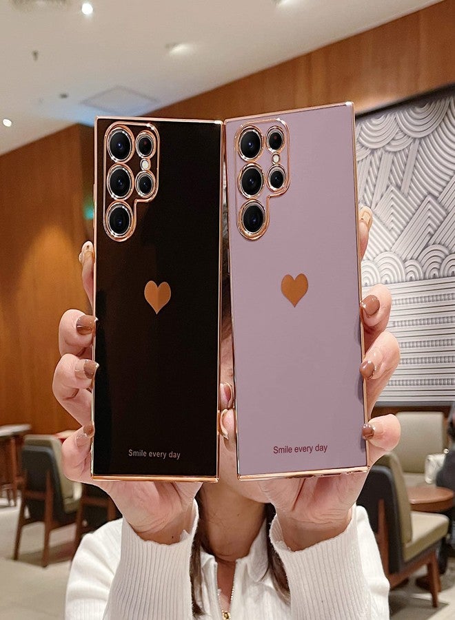 Teageo for Samsung Galaxy S22 Ultra 5G Case For Women Girl Cute Love-Heart Luxury Soft Back Cover Raised Full Camera Protection Bumper Silicone Shockproof Phone Case for Galaxy S22 Ultra,Darkish Green - Image 2