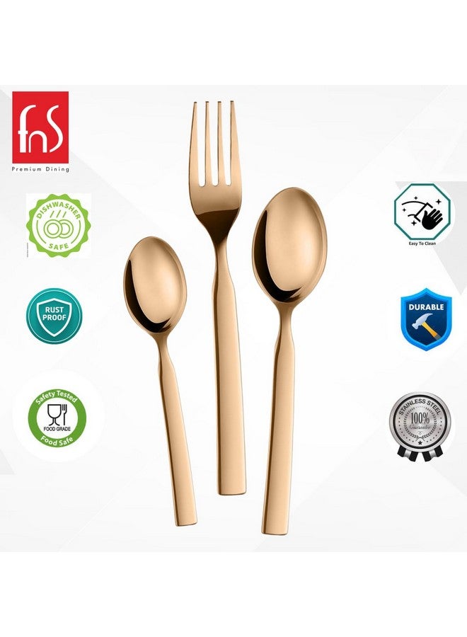 FnS Allie 18 pcs Stainless Steel Rose Gold Cutlery Set (6 Dinner Spoon, 6 Dinner Forks, 6 Teaspoon) - Image 3