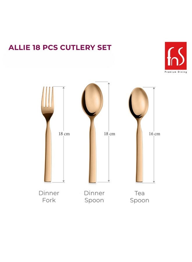 FnS Allie 18 pcs Stainless Steel Rose Gold Cutlery Set (6 Dinner Spoon, 6 Dinner Forks, 6 Teaspoon) - Image 4