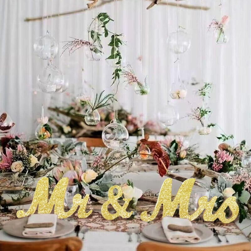 VIOPVERY Mr and Mrs Sign for Wedding Table Large Wooden Letters Mr & Miss Signs for Sweetheart Table Photo Props Wedding Decorations for Anniversary (Gold) - Image 4