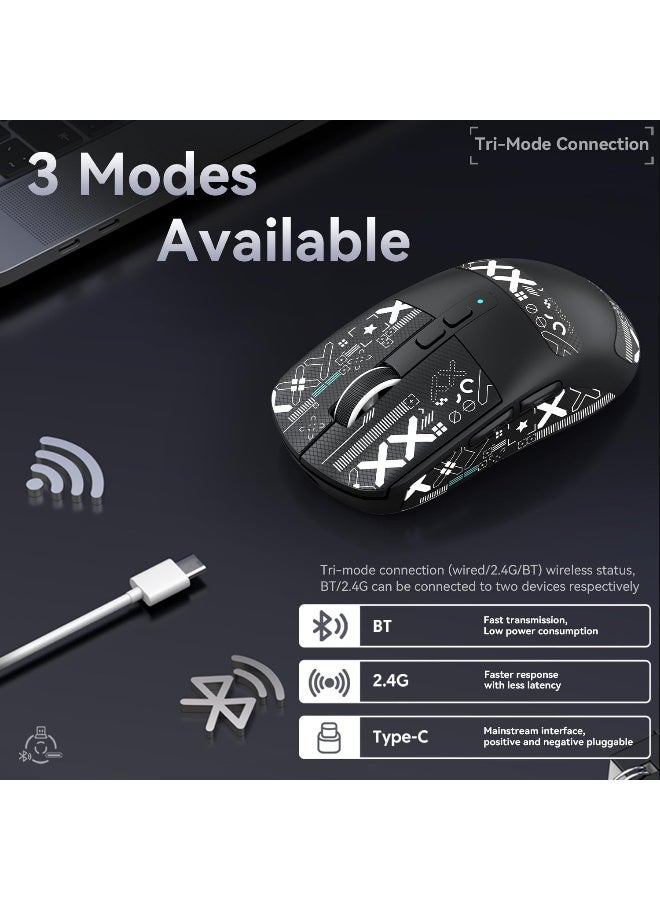 ATTACK SHARK X6 Tri-Mode Wireless Gaming Mouse - 2.4GHz/BT 5.2/Wired USB-C, PAW3395 26000 DPI, 49g Lightweight, Black - Image 2