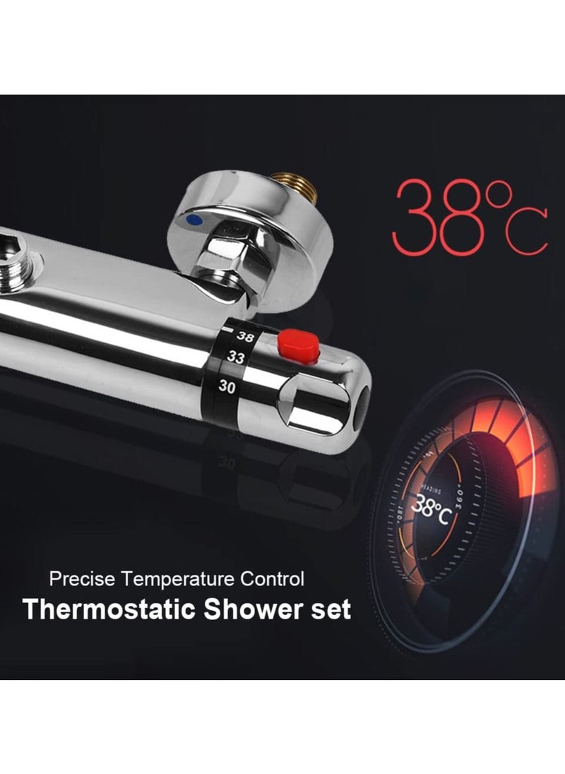 Excefore - Chrome Thermostatic Shower Mixer, Solid Brass Bathroom Thermostat Bar Valve Anti Scald Tap, Top Outlet Design, Constant Temperature Control, Hot & Cold Water Mixer(Top 1/2") - Image 1