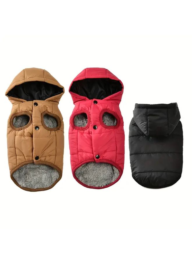 Coffee Color Warm Hooded Dog Jacket for Small Medium Dogs Autumn Winter Pet Outerwear Size L - Image 5