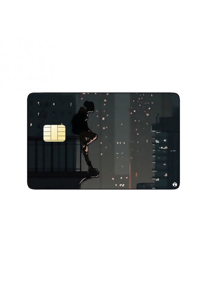 RKN PRINTED BANK CARD STICKER Cool Girl Drawing On Roof At Night - Image 1