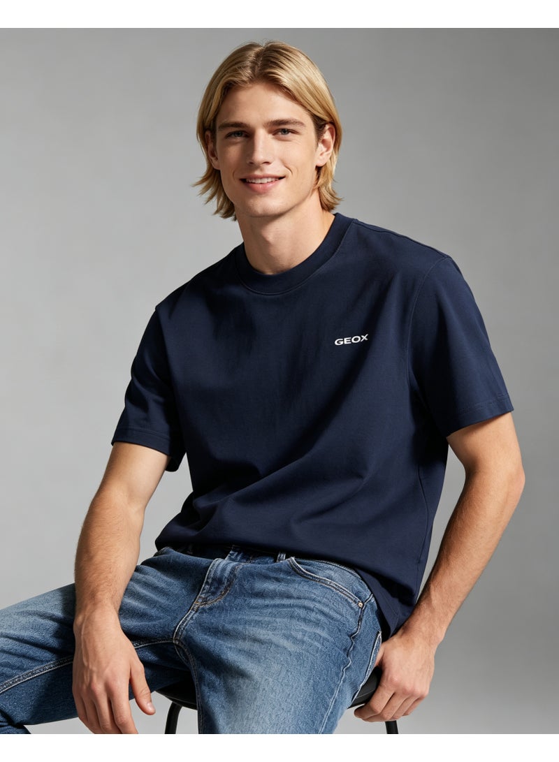 GEOX Unisex Crew Neck Short Sleeve T‑Shirt, Modern Urban Everyday Top For Men Women, Navy Blue - Image 1
