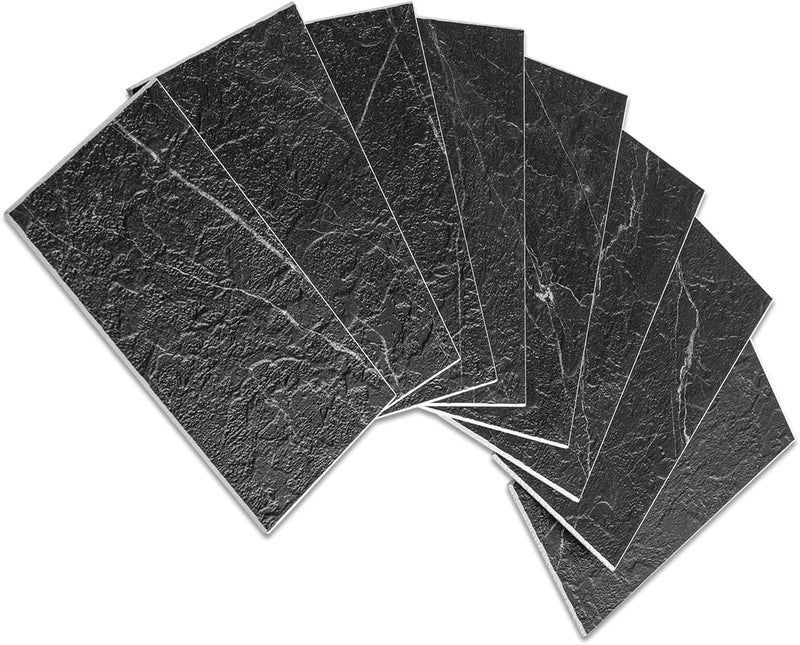 AULIGET 100 Piece Faux Stone Backsplash Peel and Stick PVC Tile, 3 Inch x 6 Inch Black Marble with White Grout Stick on Tiles for Backsplash Kitchen, Bathroom, Laundry Room, Camper, Fireplace - Image 1