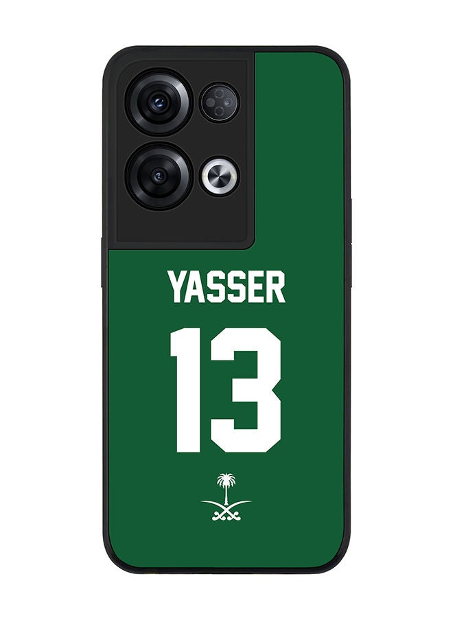 Stylizedd Rugged Black edge case for Oppo Reno8 Pro Slim fit Soft Case Flexible Rubber Edges Anti Drop TPU Gel Thin Cover - Football Team - Saudi Arabia Player Name - Yasser - Image 1