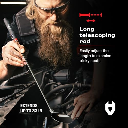 NoCry مرآة تفتيش قابلة للتمديد من NoCry - مرآة دائرية بحجم 3.23 بوصة على عصا؛ حقيبة تخزين 2 في 1؛ مرآة قابلة للتمديد حتى 30 بوصة؛ مقبض غير قابل للانزلاق؛ مرآة تفتيش بزاوية 360° برأس دوار قابل للتمديد - Image 3