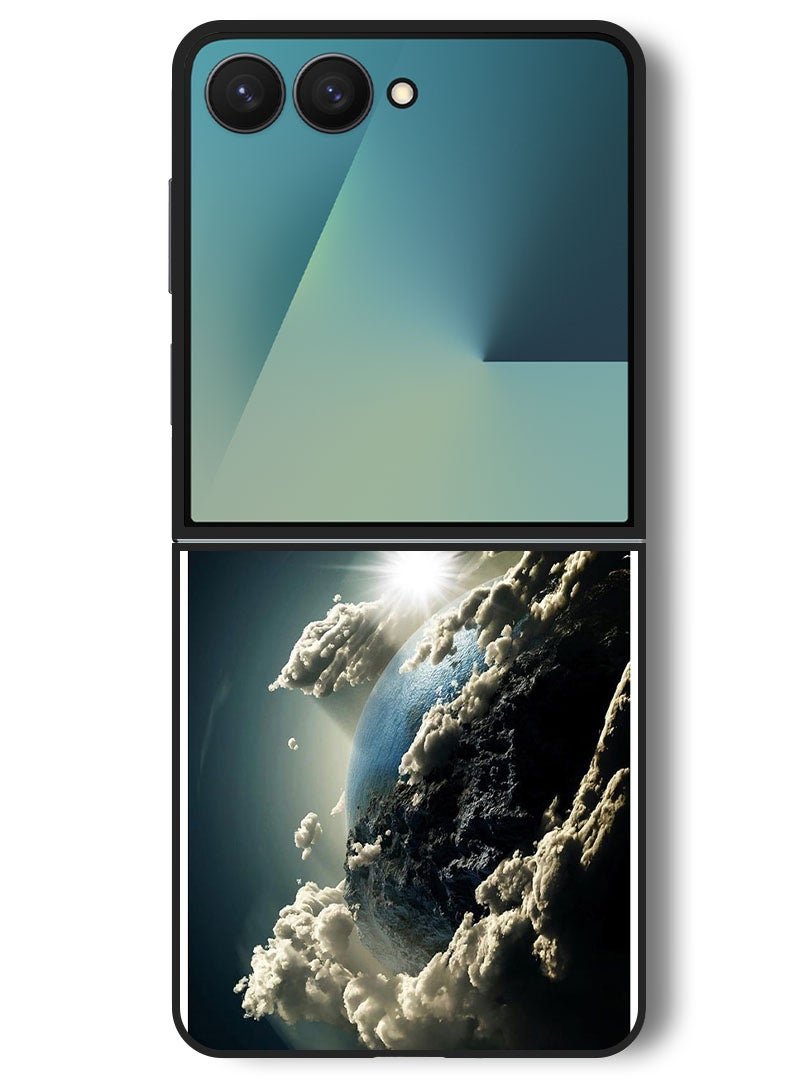 Theodor Case Compatible with Samsung Galaxy Z Flip 7 - 6.9 Inch Protection Shockproof Bumper Cover Space Earth Sun - Image 1