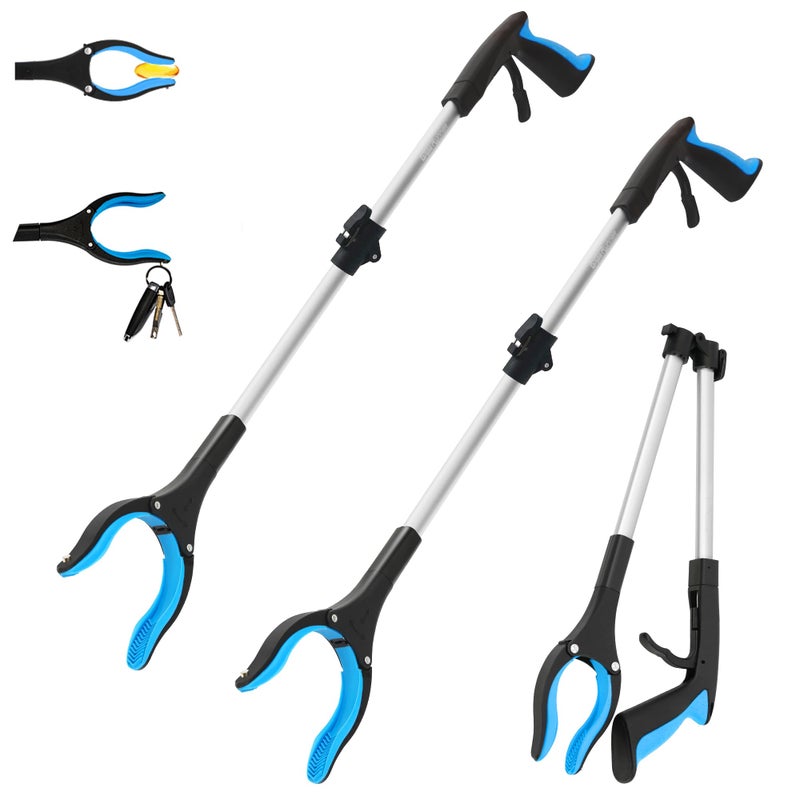GrabRunner 2 Pack 32 inch GrabRunner Reacher Grabber Tool with Strong Magnetic and Swivel Head (New Blue) - Image 1