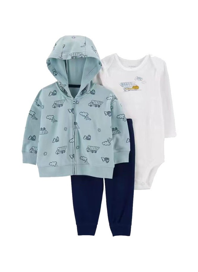 RedMapleTEK Baby Boy And Girl Sweater Jacket Hooded Coat Long-Sleeved Jumpsuit Baby Three-Piece Set - Image 1