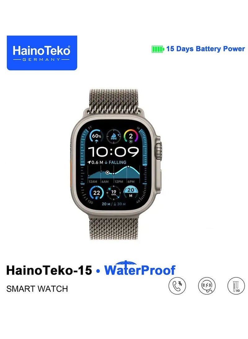 Haino Teko HainoTeko-15 Waterproof Smart Watch With Full Screen AMOLED Display 3 Pairs of Straps and Charging Cable Designed for Ladies and Gaents Silver - Image 3