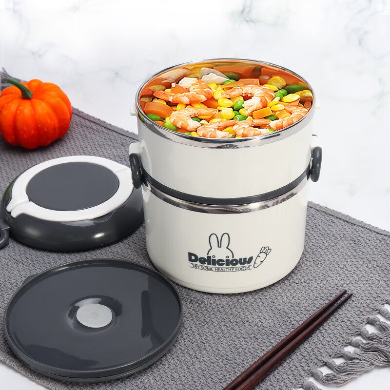 Beisesi 304 Stainless Steel Lunch Box, Insulated Double-Layer Meal Container for Students, Large Capacity Portable Handheld Layered Food Container for Office Workers, 1.7L - Image 1