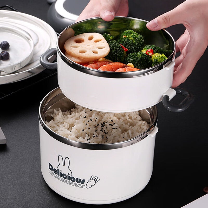 Beisesi 304 Stainless Steel Lunch Box, Insulated Double-Layer Meal Container for Students, Large Capacity Portable Handheld Layered Food Container for Office Workers, 1.7L - Image 2