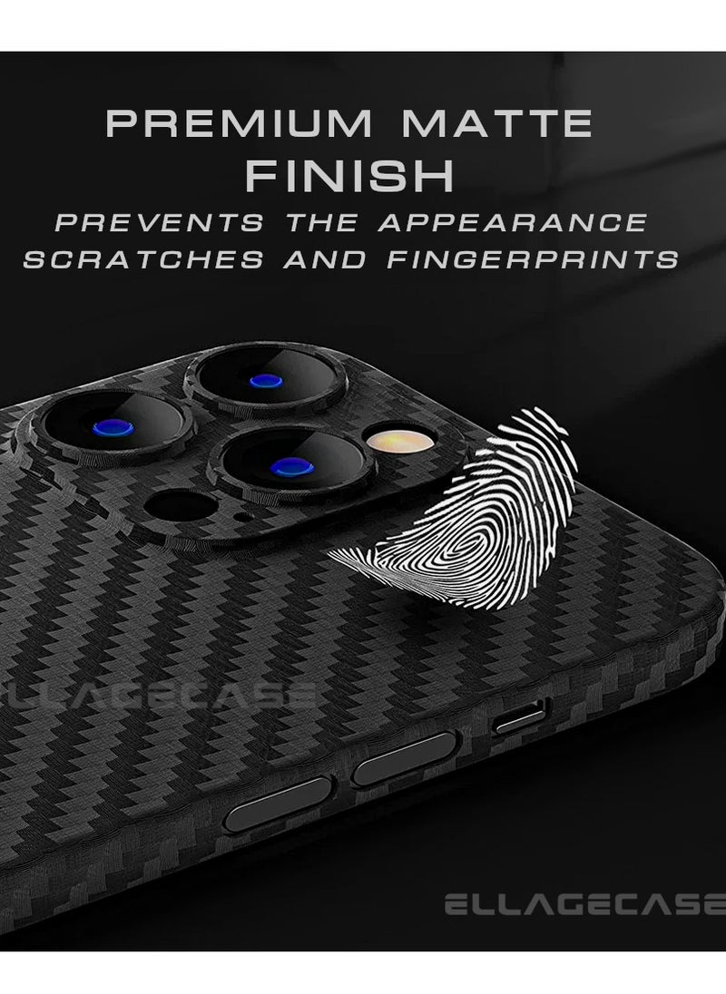 ELLAGECASE - Case for iPhone 15 Pro, Black Carbon, Solid Camera Protection, Ultra-thin and Lightweight, Plastic-coated Carbon, Compatible with Magsafe and Wireless Charging - Image 1