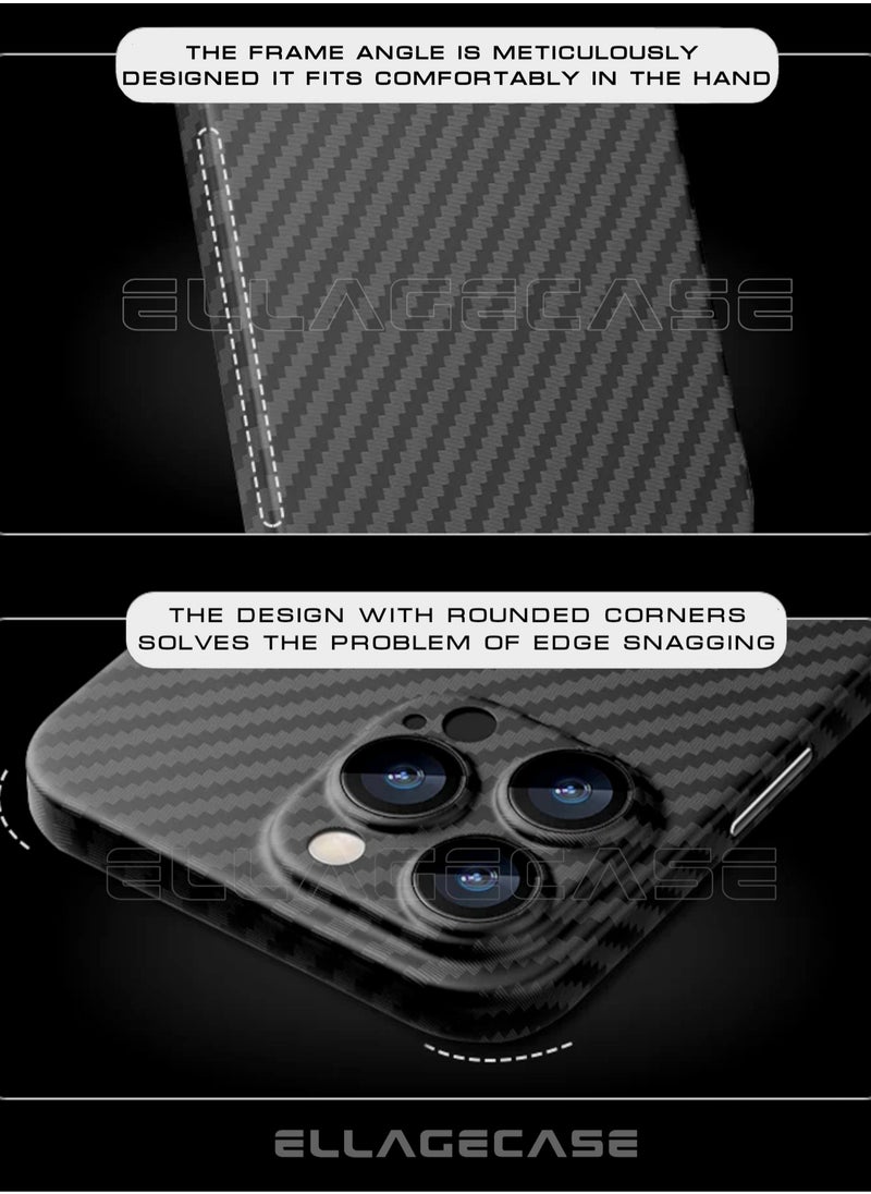 ELLAGECASE - Case for iPhone 15 Pro, Black Carbon, Solid Camera Protection, Ultra-thin and Lightweight, Plastic-coated Carbon, Compatible with Magsafe and Wireless Charging - Image 1