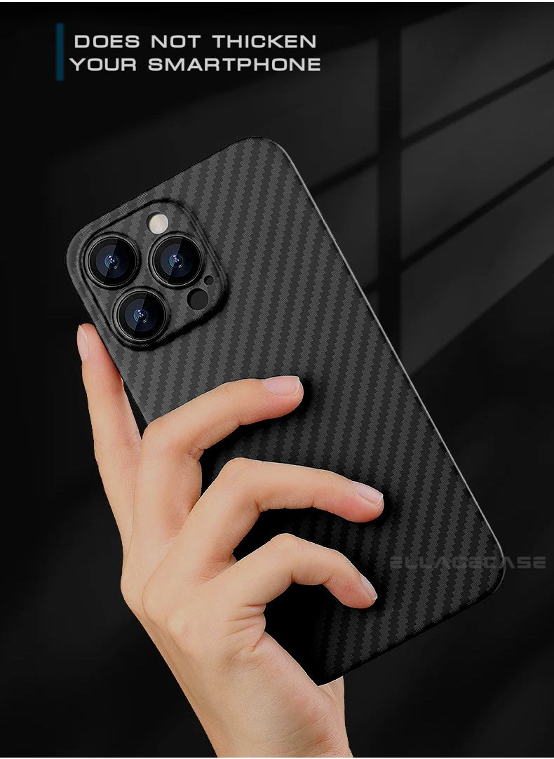 ELLAGECASE - Case for iPhone 15 Pro, Black Carbon, Solid Camera Protection, Ultra-thin and Lightweight, Plastic-coated Carbon, Compatible with Magsafe and Wireless Charging - Image 1