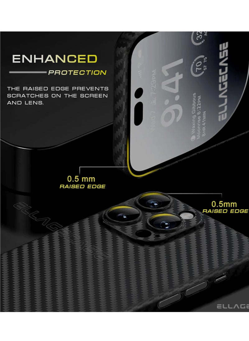 ELLAGECASE - Case for iPhone 15 Pro, Black Carbon, Solid Camera Protection, Ultra-thin and Lightweight, Plastic-coated Carbon, Compatible with Magsafe and Wireless Charging - Image 1