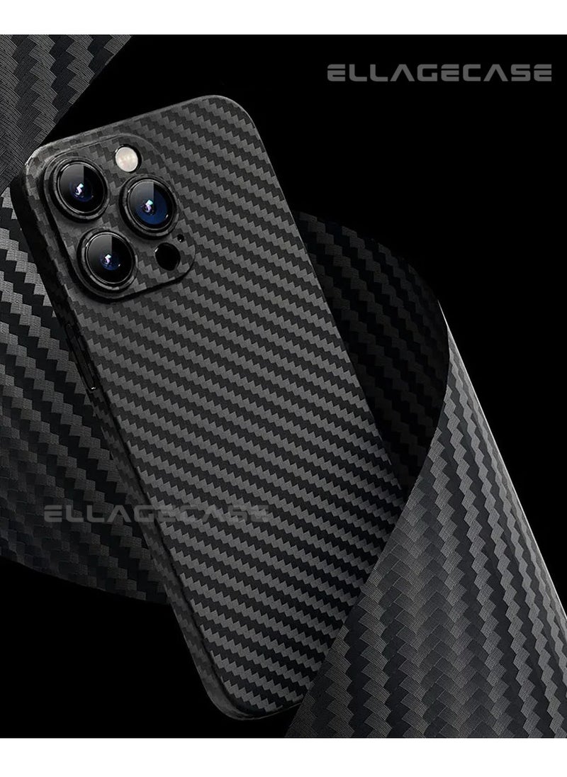 ELLAGECASE - Case for iPhone 15 Pro, Black Carbon, Solid Camera Protection, Ultra-thin and Lightweight, Plastic-coated Carbon, Compatible with Magsafe and Wireless Charging - Image 1