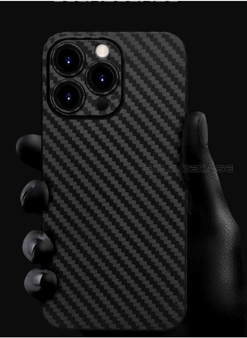ELLAGECASE - Case for iPhone 15 Pro, Black Carbon, Solid Camera Protection, Ultra-thin and Lightweight, Plastic-coated Carbon, Compatible with Magsafe and Wireless Charging - Image 1