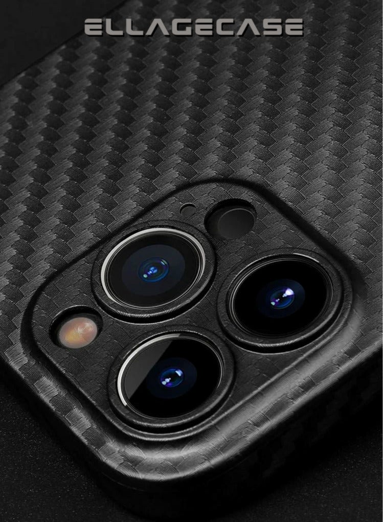 ELLAGECASE - Case for iPhone 15 Pro, Black Carbon, Solid Camera Protection, Ultra-thin and Lightweight, Plastic-coated Carbon, Compatible with Magsafe and Wireless Charging - Image 1