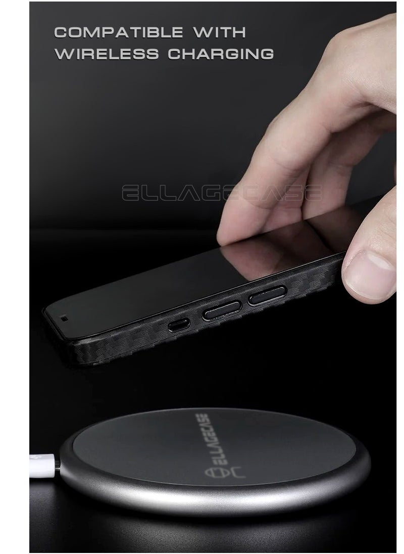 ELLAGECASE - Case for iPhone 15 Pro, Black Carbon, Solid Camera Protection, Ultra-thin and Lightweight, Plastic-coated Carbon, Compatible with Magsafe and Wireless Charging - Image 1